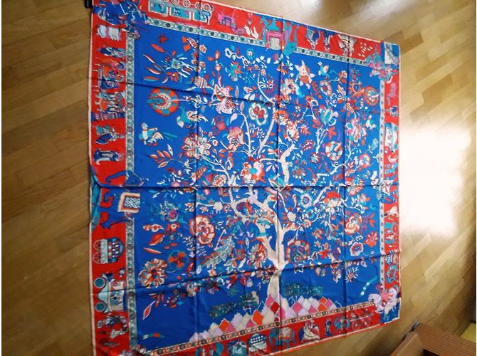 Autre Marque Pañuelo de seda azul con estampado indio 130 x 130 cm Multicolor - vista 6