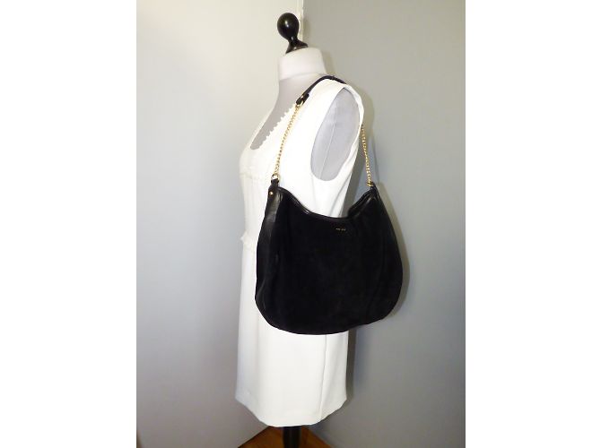 Borsa One step in pelle nera con tracolla in metallo dorato Nero D'oro - vista 6