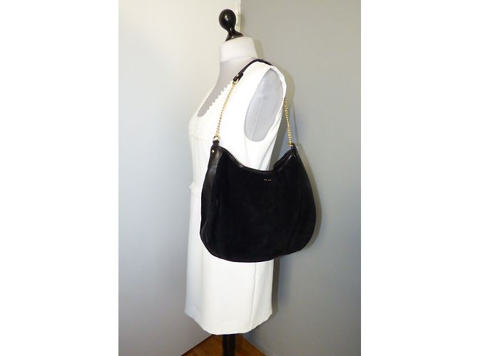 Borsa One step in pelle nera con tracolla in metallo dorato Nero D'oro - vista 7