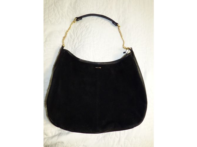 Borsa One step in pelle nera con tracolla in metallo dorato Nero D'oro - vista 8