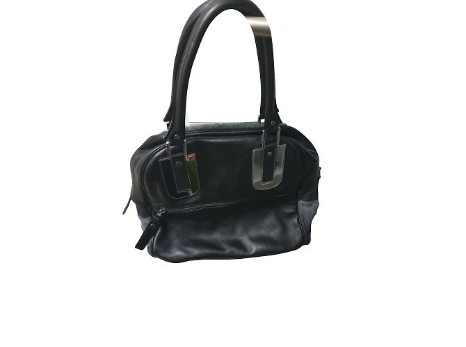 Borsa a mano Longchamp Cosmos in pelle nera e pelliccia grigia Nero Grigio - vista 2