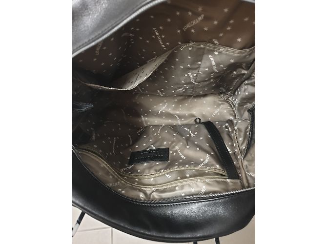 Borsa a mano Longchamp Cosmos in pelle nera e pelliccia grigia Nero Grigio - vista 3