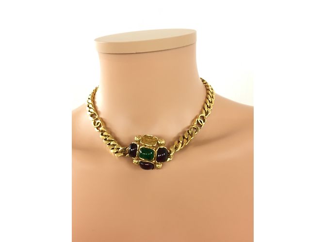 Collana Chanel pietre rosse e verdi metallo Rosso D'oro Verde - vista 11