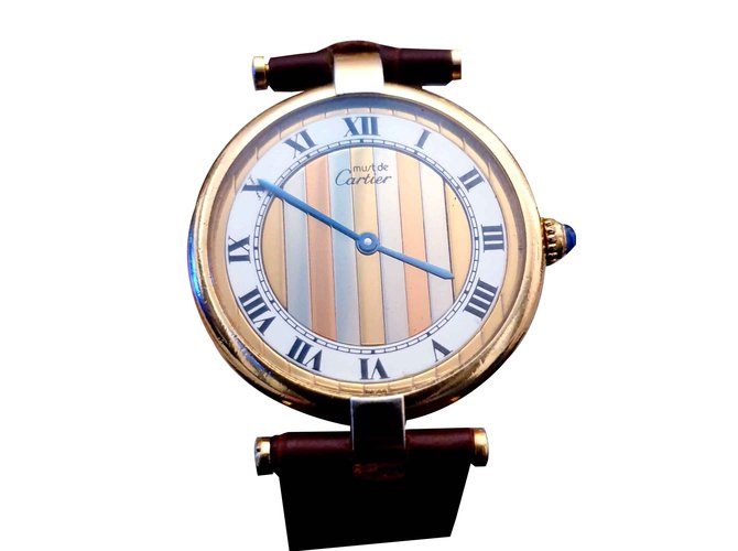 Vendome Must De Cartier Quartz Watch Vermeil Gold Plated Tricolor Brown Golden Gold Plated Ref