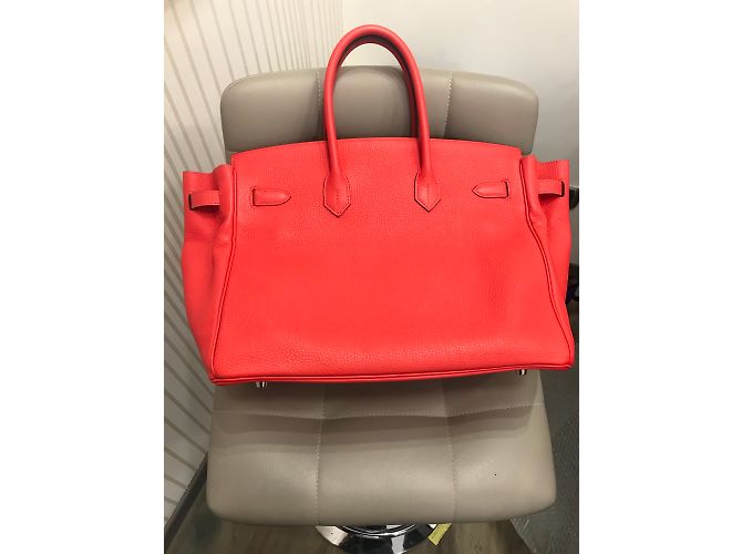 Hermès Birkin 35 in pelle Clemence corallo - vista 10