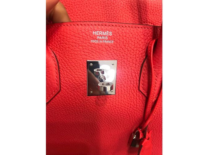 Hermès Birkin 35 in pelle Clemence corallo - vista 12