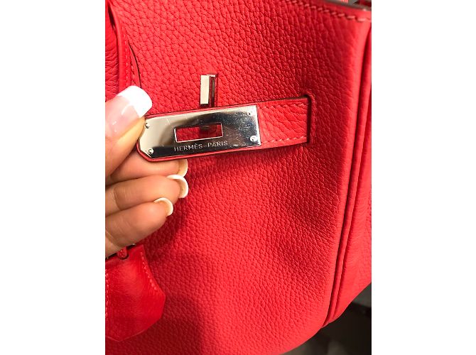 Hermès Birkin 35 in pelle Clemence corallo - vista 14