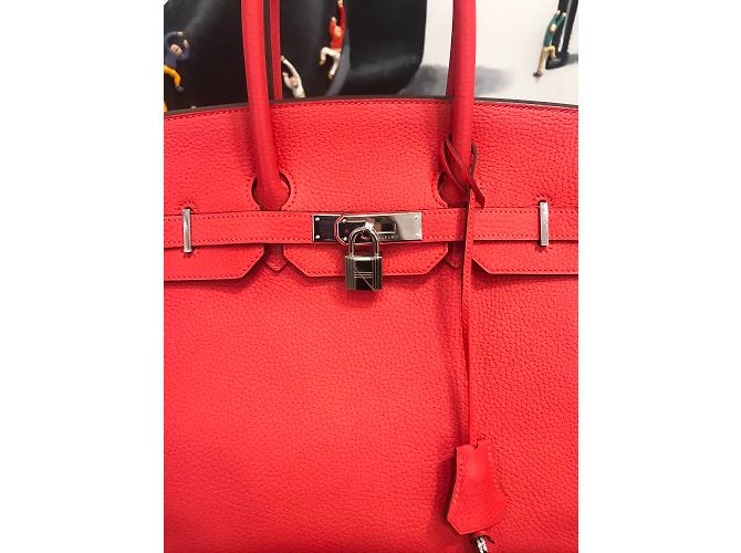 Hermès Birkin 35 in pelle Clemence corallo - vista 3