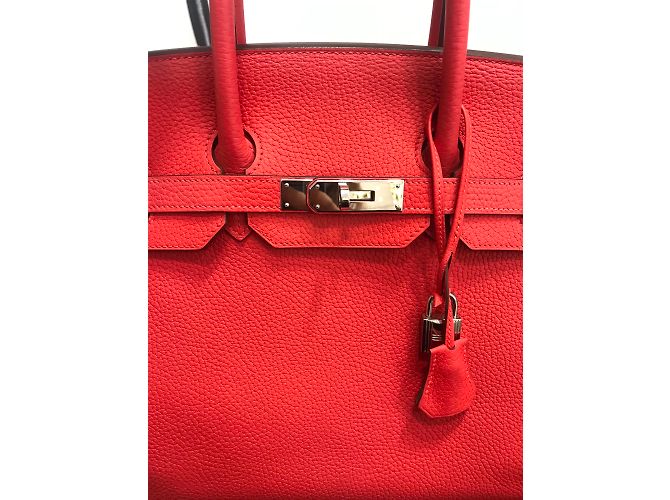 Hermès Birkin 35 in pelle Clemence corallo - vista 4