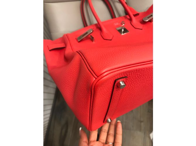 Hermès Birkin 35 in pelle Clemence corallo - vista 7