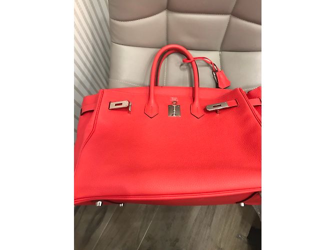 Hermès Birkin 35 in pelle Clemence corallo - vista 9