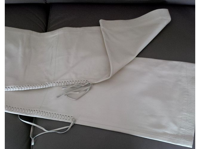 Pantalones de cuero beige Thierry Mugler corte recto - vista 4