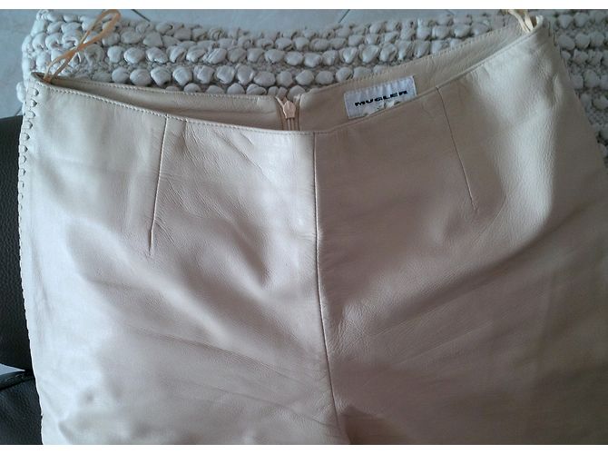 Pantalones de cuero beige Thierry Mugler corte recto - vista 5