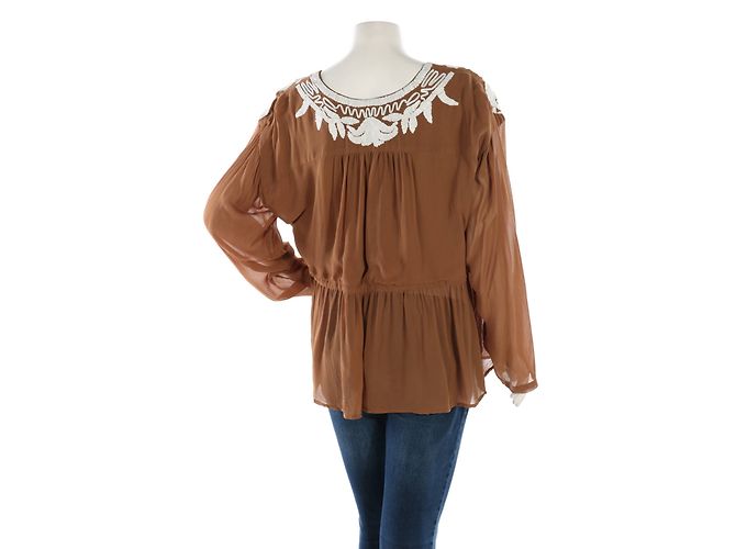 Autre Marque Cardigan Karen BY Simonsen Top Marrone Bianco Viscosa L - vista 2