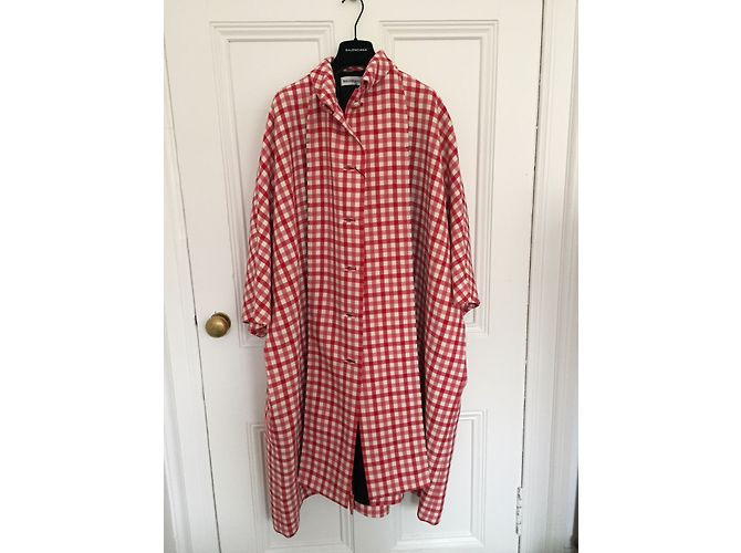 Abrigo Balenciaga Cristobal de lana cuadros rojo y blanco Roja - vista 5