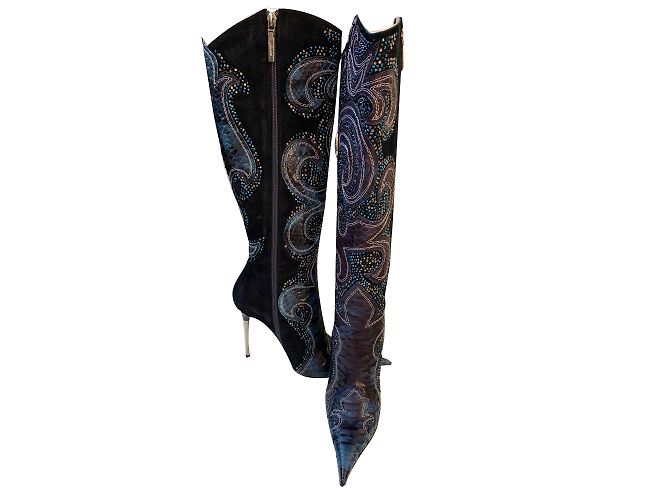 Autre Marque Stivali Hamlet Couture in Python Blu Cristalli Swarovski 38 - vista 2