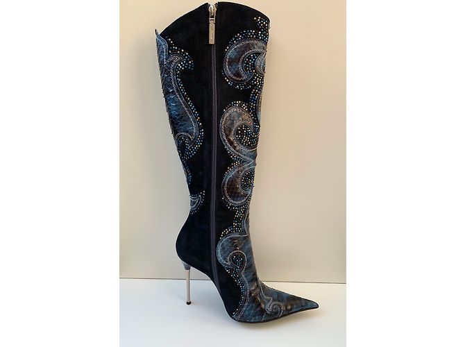 Autre Marque Stivali Hamlet Couture in Python Blu Cristalli Swarovski 38 - vista 3
