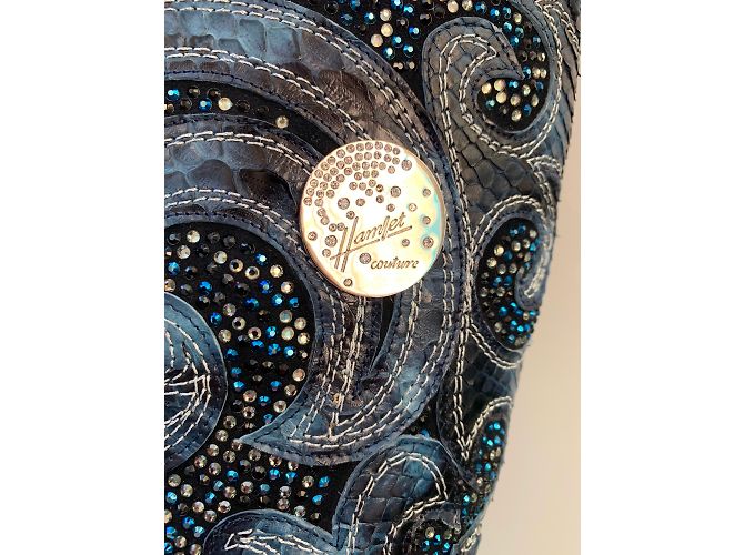 Autre Marque Stivali Hamlet Couture in Python Blu Cristalli Swarovski 38 - vista 5
