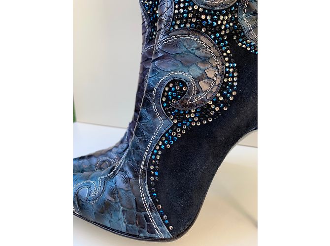 Autre Marque Stivali Hamlet Couture in Python Blu Cristalli Swarovski 38 - vista 6