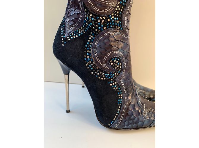 Autre Marque Stivali Hamlet Couture in Python Blu Cristalli Swarovski 38 - vista 7