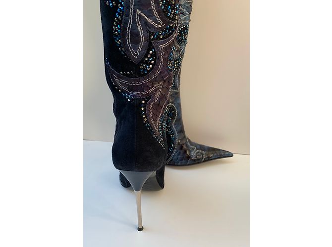 Autre Marque Stivali Hamlet Couture in Python Blu Cristalli Swarovski 38 - vista 8