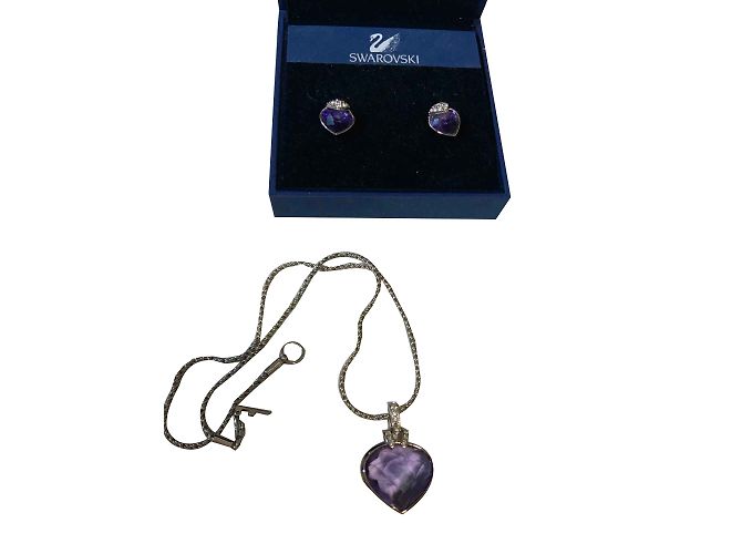 Set Collana e Orecchini Swarovski Viola Acciaio Porpora - vista 2