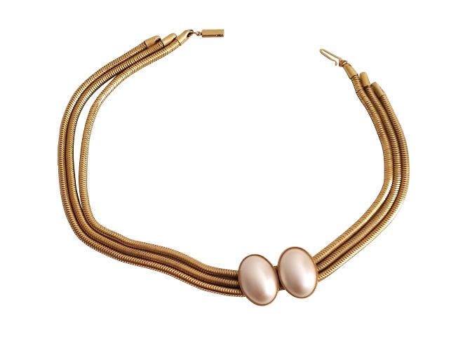 collier ras de cou inconnue en métal doré et nacre - vue 2