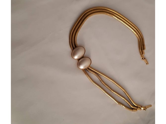 collier ras de cou inconnue en métal doré et nacre - vue 5