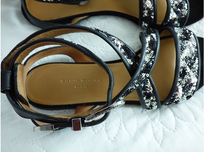 Sandali Sonia Rykiel in pelle nera e paillettes argento Nero - vista 10