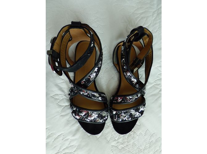Sandali Sonia Rykiel in pelle nera e paillettes argento Nero - vista 12