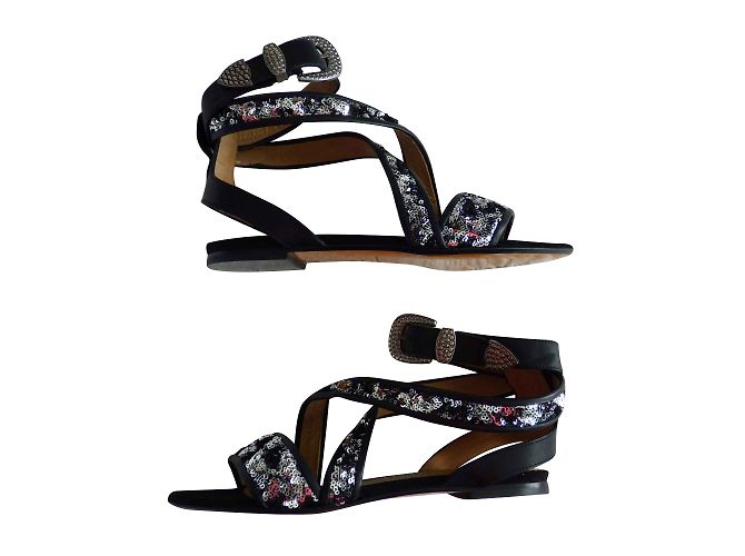 Sandali Sonia Rykiel in pelle nera e paillettes argento Nero - vista 2