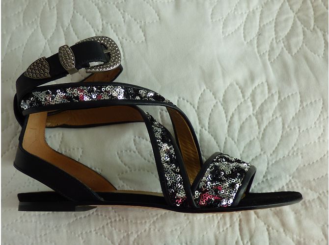 Sandali Sonia Rykiel in pelle nera e paillettes argento Nero - vista 3