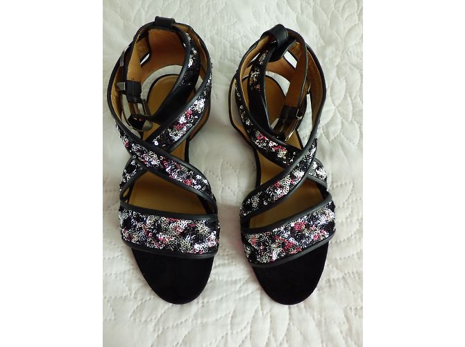 Sandali Sonia Rykiel in pelle nera e paillettes argento Nero - vista 4