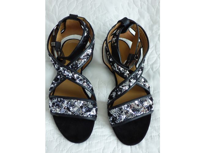 Sandali Sonia Rykiel in pelle nera e paillettes argento Nero - vista 5