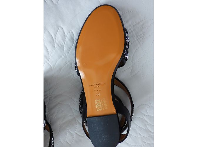 Sandali Sonia Rykiel in pelle nera e paillettes argento Nero - vista 7