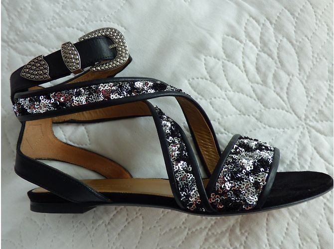 Sandali Sonia Rykiel in pelle nera e paillettes argento Nero - vista 8