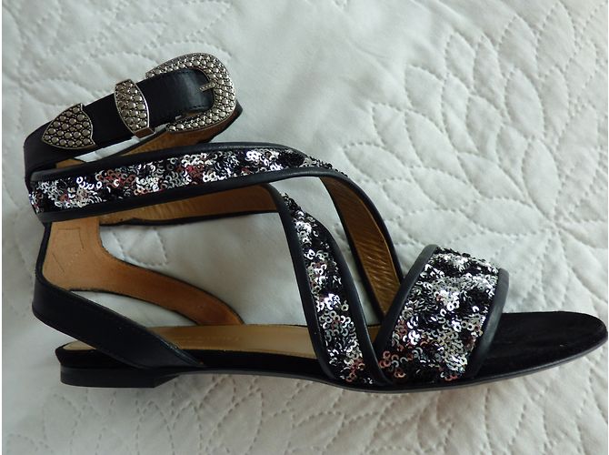 Sandali Sonia Rykiel in pelle nera e paillettes argento Nero - vista 9