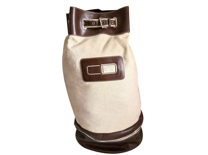 Borsa da viaggio Corneliani in tela beige e pelle marrone - vista 2