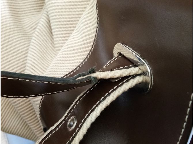 Borsa da viaggio Corneliani in tela beige e pelle marrone - vista 3