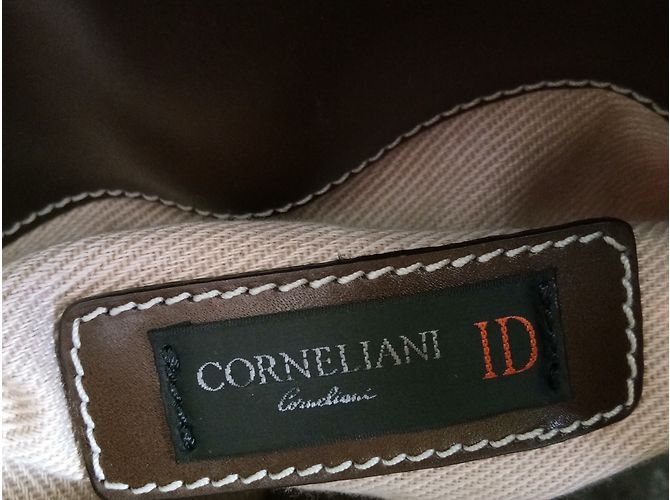 Borsa da viaggio Corneliani in tela beige e pelle marrone - vista 9