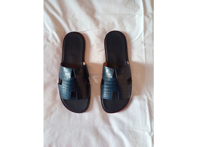 Hermès SANDALO IZMIR (ALLIGATORE) BLEU DE MALTE N.43 Blu - vista 6
