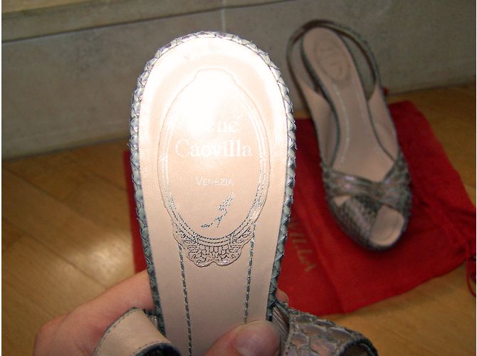 Rene Caovilla Sandalen aus Python Dunkelgrau Beige - Ansicht 3