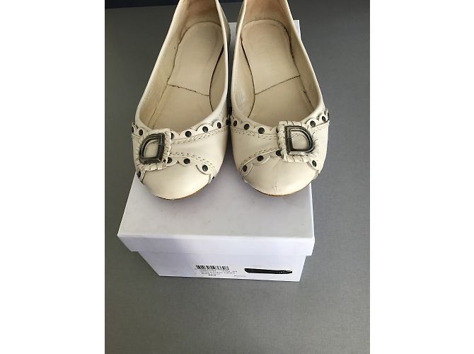 Christian Dior Ethnic Ballerinas aus Leder Eggshell Aus weiß - Ansicht 4