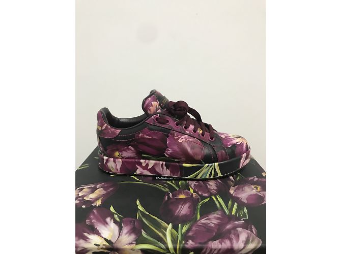 Sneakers Dolce & Gabbana in pelle nera con stampa floreale Nero - vista 3
