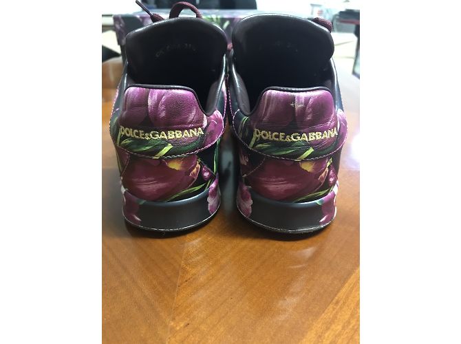 Sneakers Dolce & Gabbana in pelle nera con stampa floreale Nero - vista 4