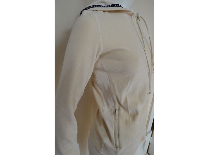 Céline Off-White Ivory Sudadera con capucha con capucha de terciopelo con cremallera Talla S SMALL Beige - vista 10