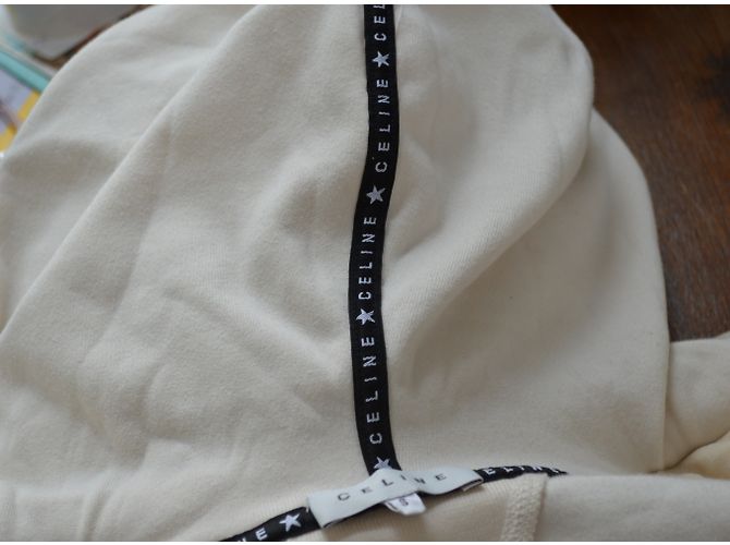 Céline Off-White Ivory Sudadera con capucha con capucha de terciopelo con cremallera Talla S SMALL Beige - vista 11