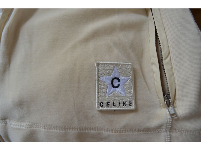 Céline Off-White Ivory Sudadera con capucha con capucha de terciopelo con cremallera Talla S SMALL Beige - vista 13