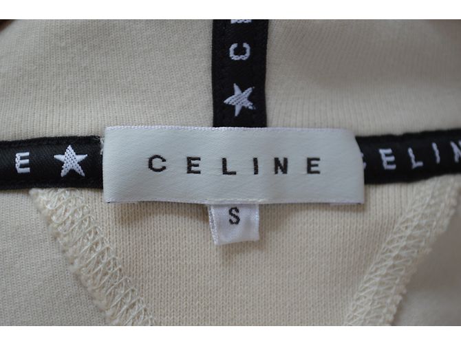 Céline Off-White Ivory Sudadera con capucha con capucha de terciopelo con cremallera Talla S SMALL Beige - vista 15