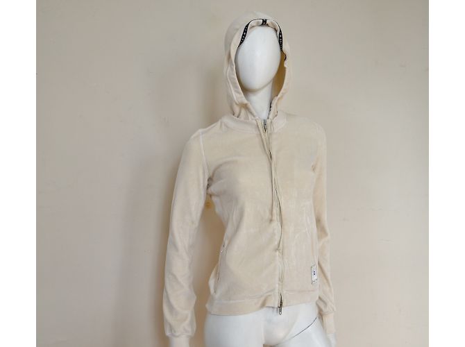 Céline Off-White Ivory Sudadera con capucha con capucha de terciopelo con cremallera Talla S SMALL Beige - vista 2